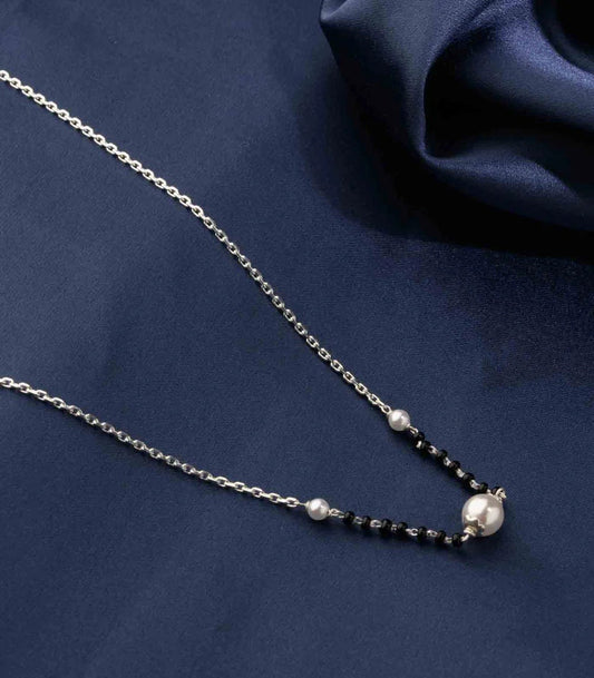 925 sterling silver pearl beaded chain necklace and vintage antique silver ball style pendant Mangalsutra ms125 - TRIBAL ORNAMENTS