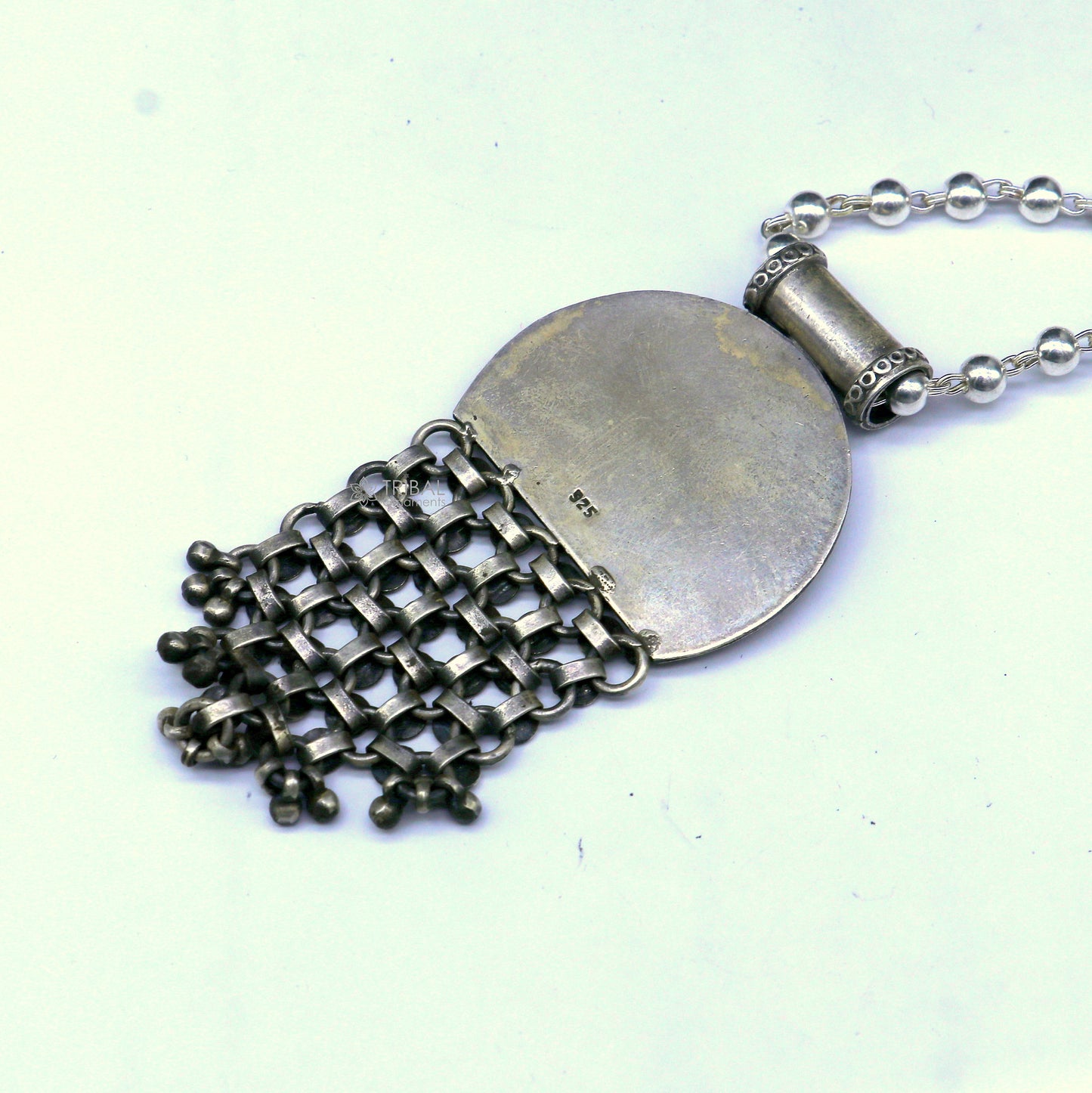 30" 925 sterling silver handmade 4mm beaded long necklace with unique design traditional cultural functional charm necklace jewelry Set702 - TRIBAL ORNAMENTS