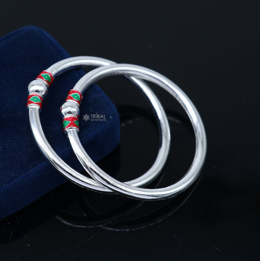925 Sterling silver handmade Single ball design baby bangle bracelet kada, fabulous silver baby jewellery bbk204 - TRIBAL ORNAMENTS