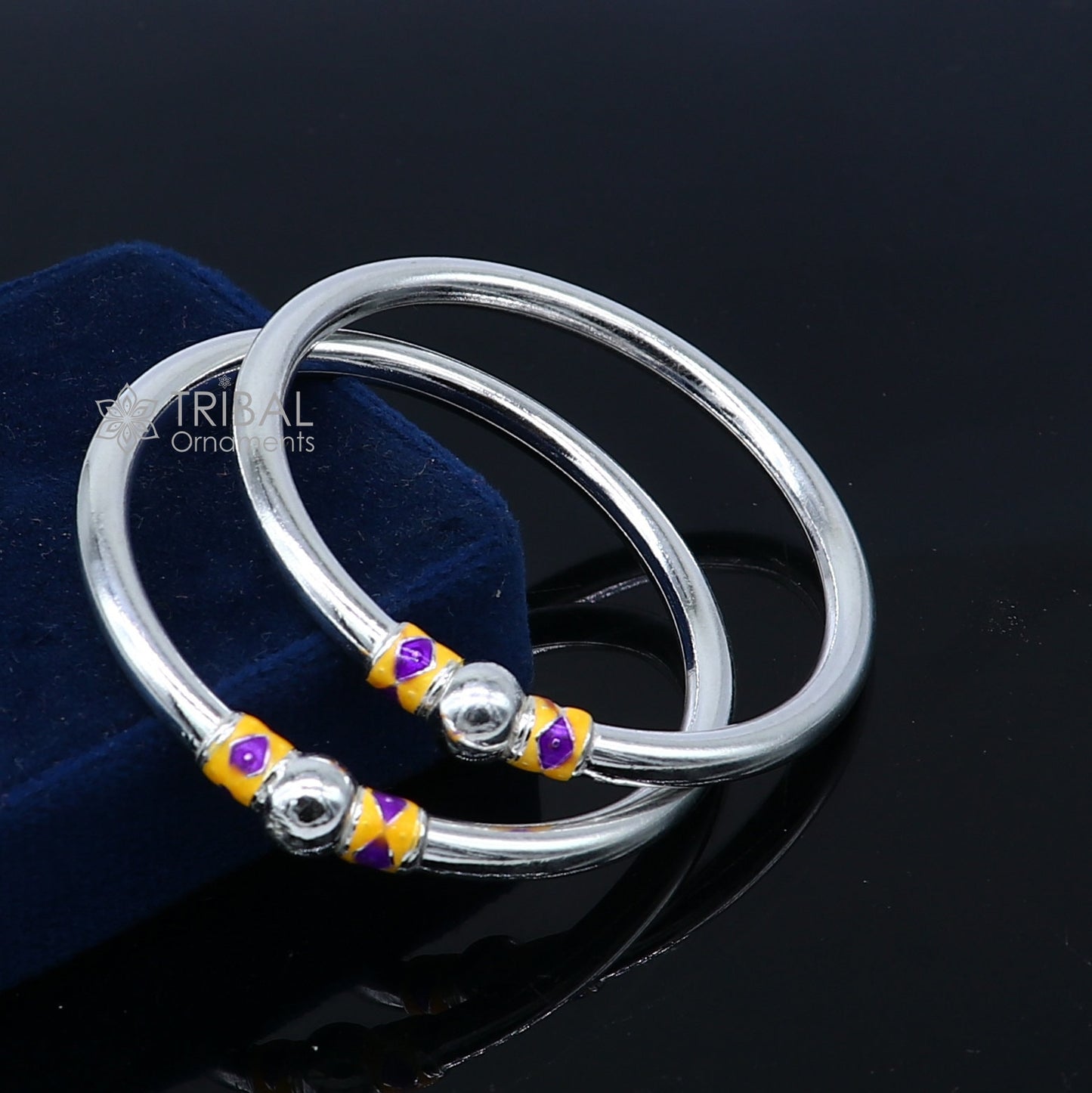 925 Sterling silver handmade Single ball design baby bangle bracelet kada, fabulous silver baby jewellery bbk205 - TRIBAL ORNAMENTS