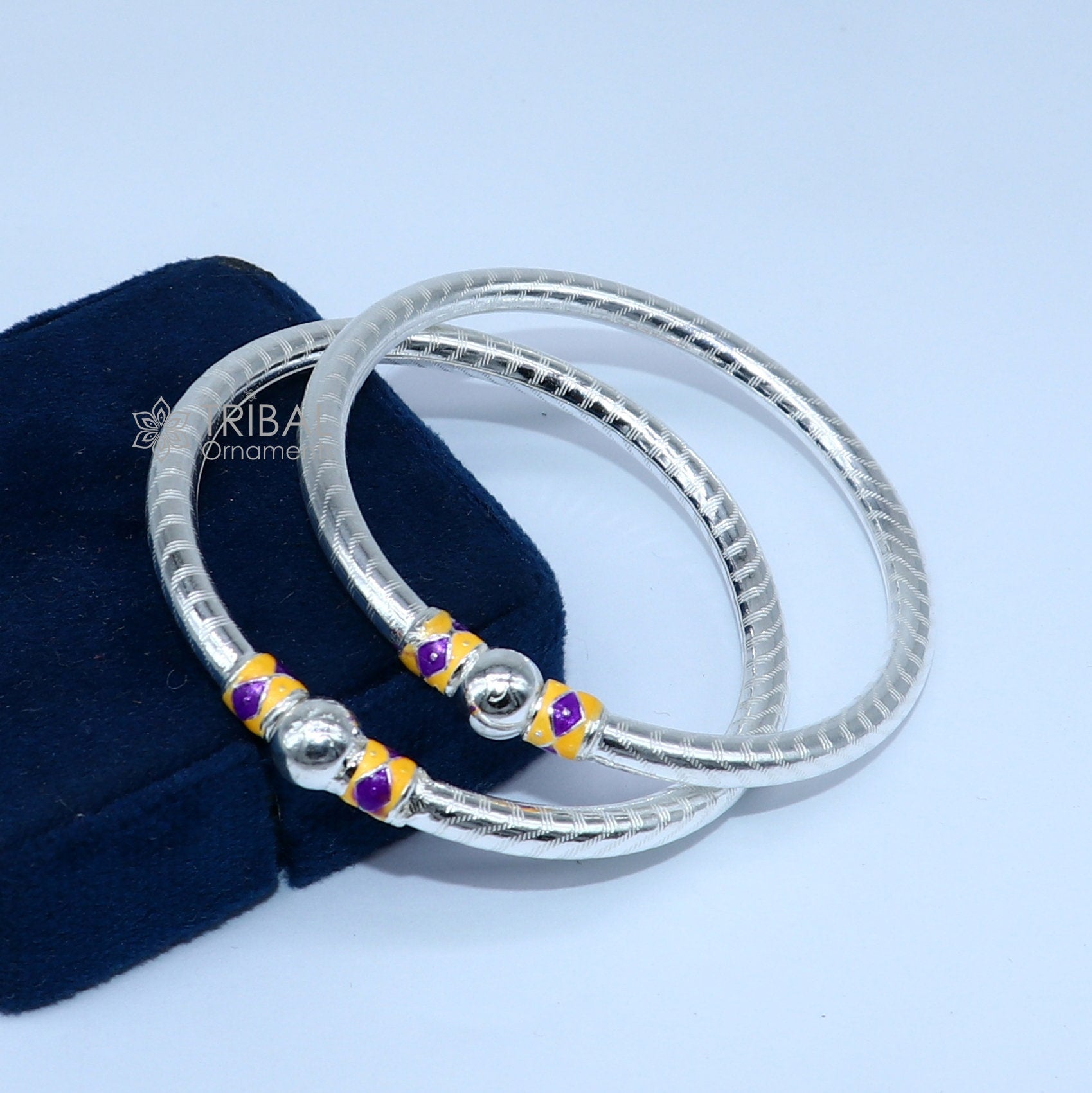 925 Sterling silver handmade Single ball design baby bangle bracelet kada, fabulous silver baby jewellery bbk206 - TRIBAL ORNAMENTS