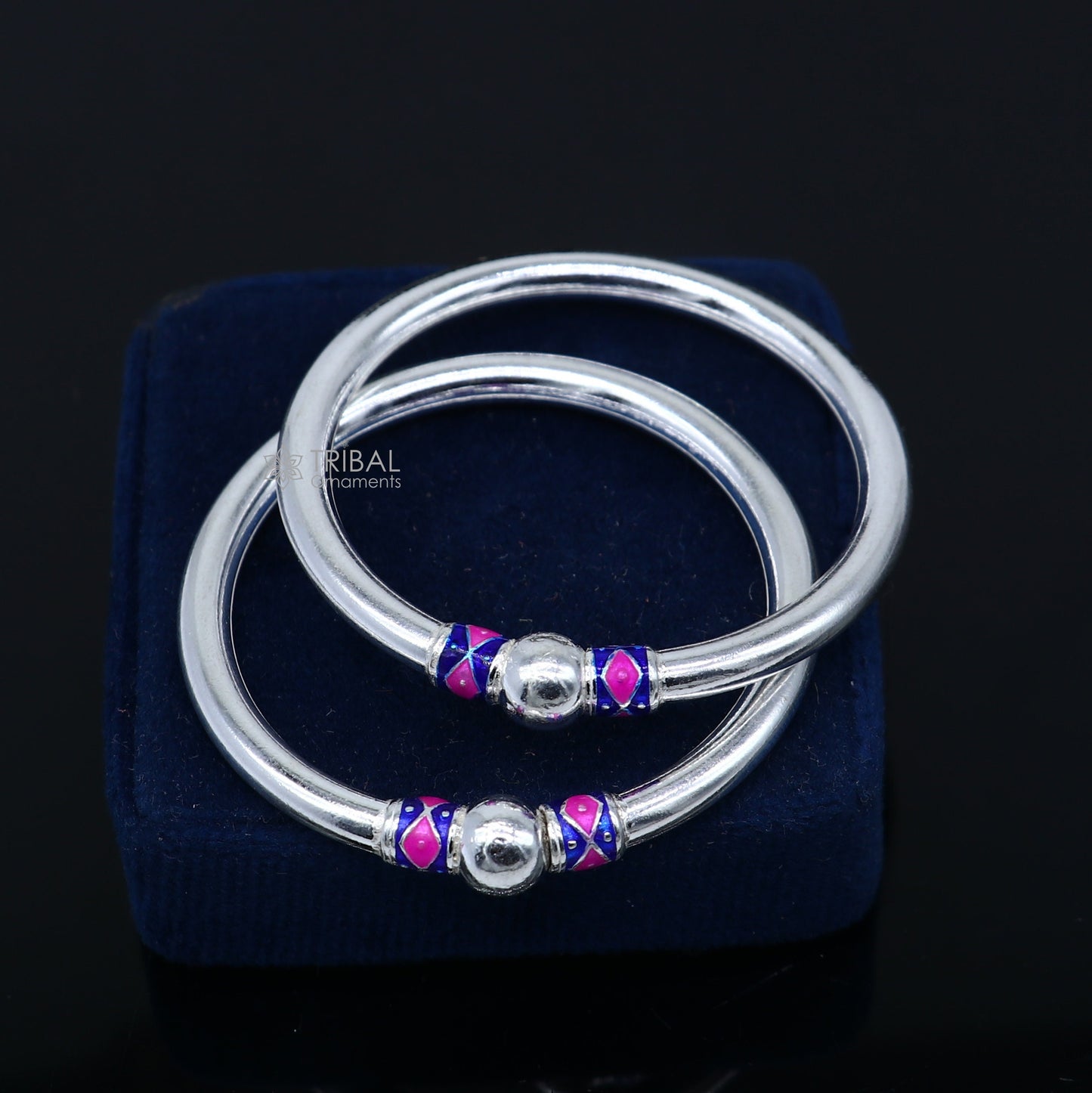925 Sterling silver handmade Single ball design baby bangle bracelet kada, fabulous silver baby jewellery bbk207 - TRIBAL ORNAMENTS