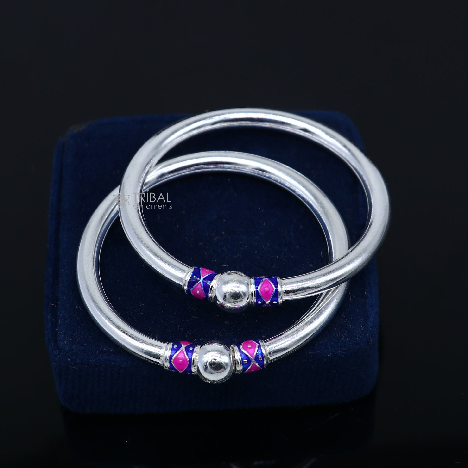 925 Sterling silver handmade Single ball design baby bangle bracelet kada, fabulous silver baby jewellery bbk207 - TRIBAL ORNAMENTS