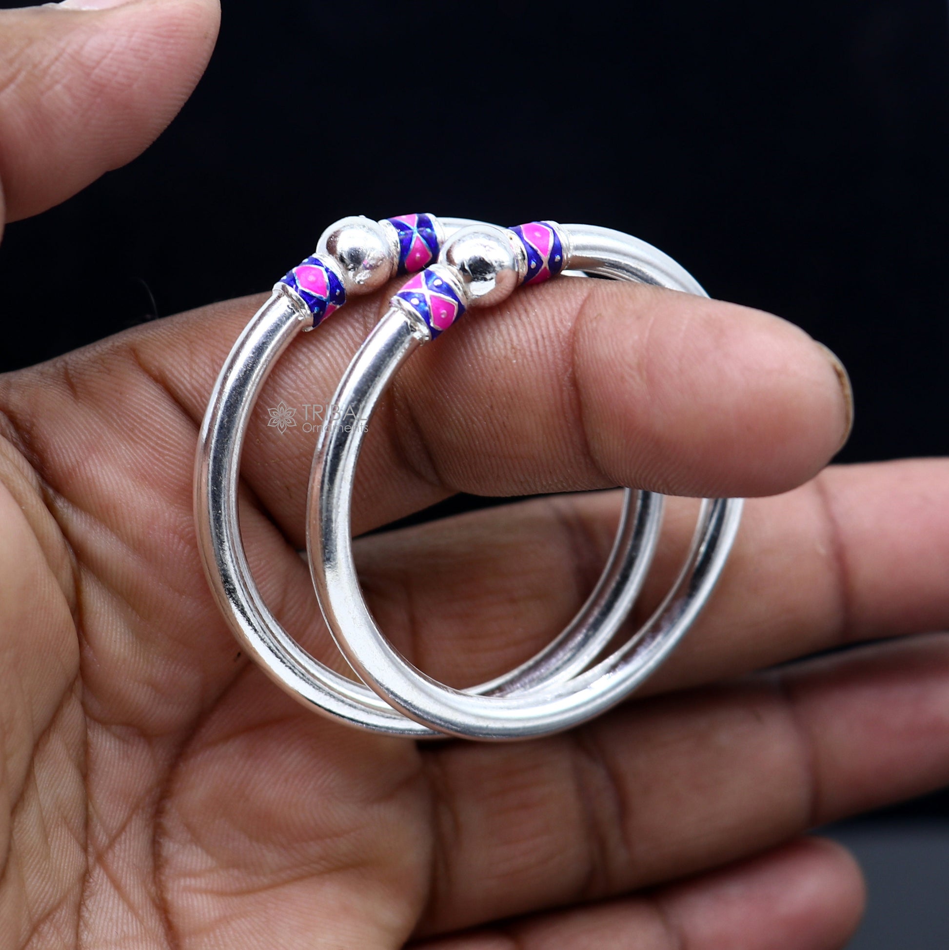 925 Sterling silver handmade Single ball design baby bangle bracelet kada, fabulous silver baby jewellery bbk207 - TRIBAL ORNAMENTS