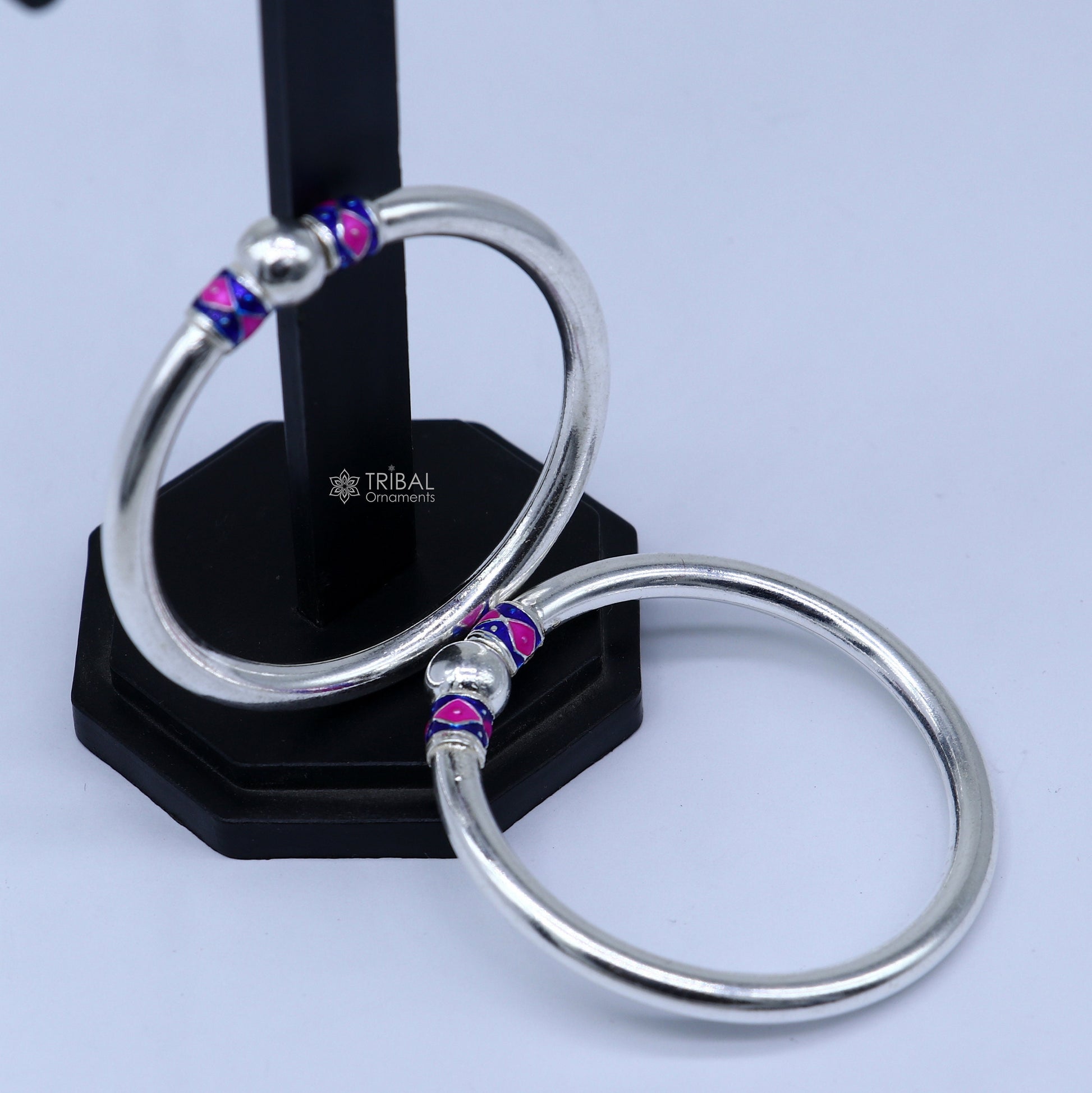 925 Sterling silver handmade Single ball design baby bangle bracelet kada, fabulous silver baby jewellery bbk207 - TRIBAL ORNAMENTS