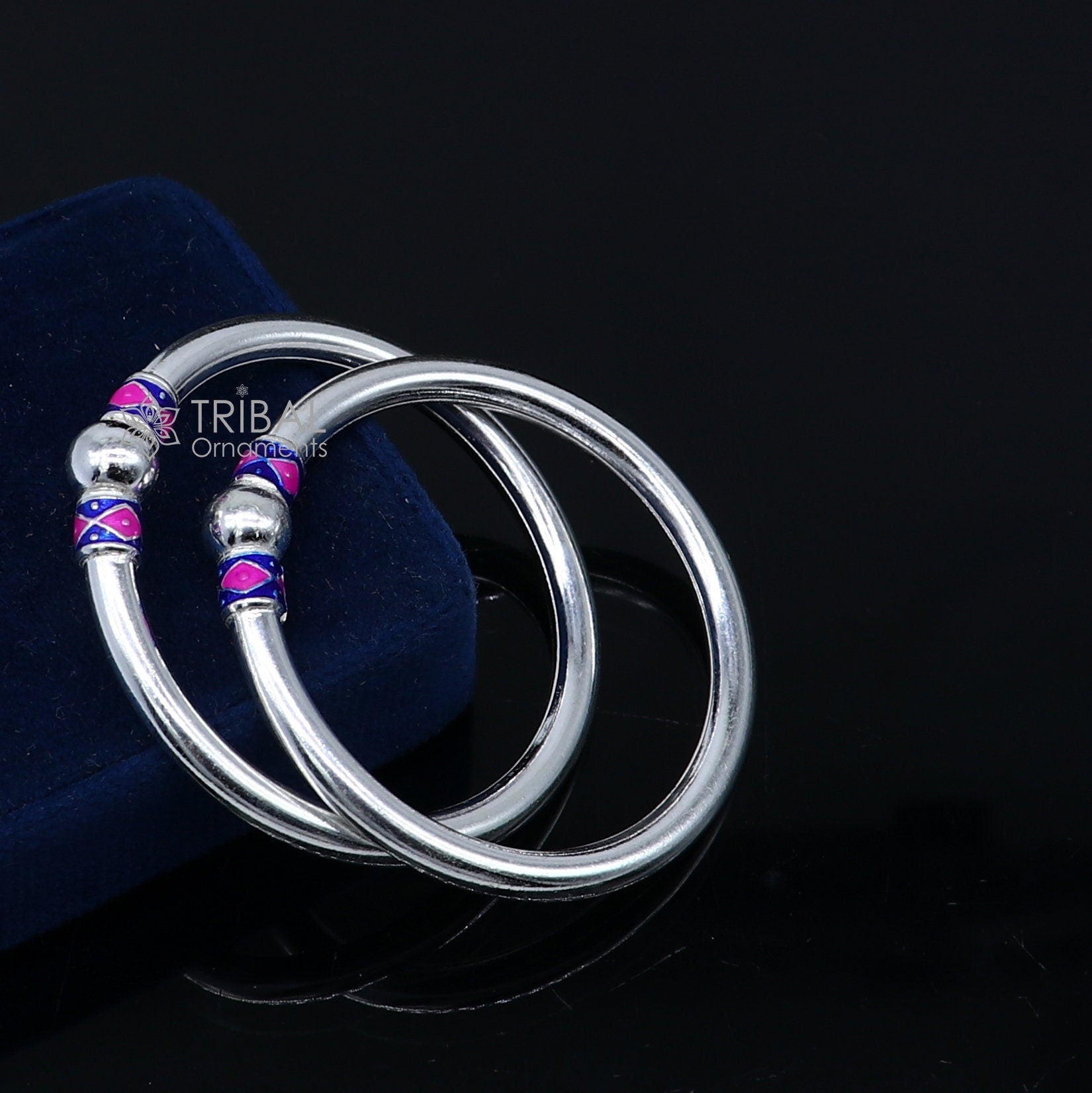 925 Sterling silver handmade Single ball design baby bangle bracelet kada, fabulous silver baby jewellery bbk207 - TRIBAL ORNAMENTS