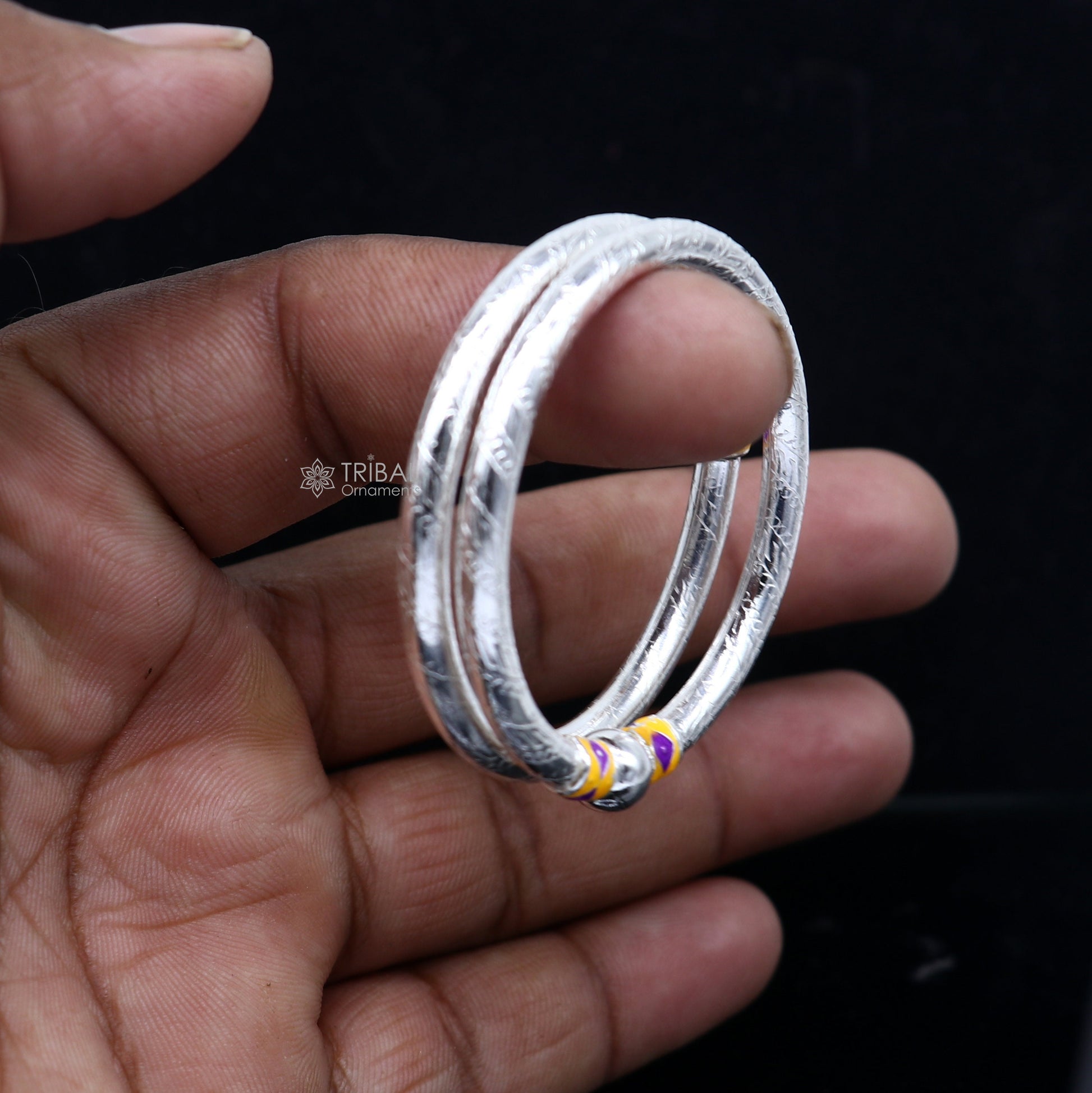 925 Sterling silver handmade Single ball design baby bangle bracelet kada, fabulous silver baby jewellery bbk208 - TRIBAL ORNAMENTS