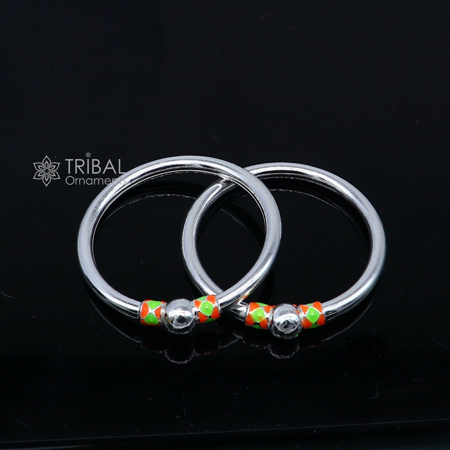 925 Sterling silver handmade Single ball design baby bangle bracelet kada, fabulous silver baby jewellery bbk210 - TRIBAL ORNAMENTS