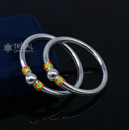 925 Sterling silver handmade Single ball design baby bangle bracelet kada, fabulous silver baby jewellery bbk210 - TRIBAL ORNAMENTS