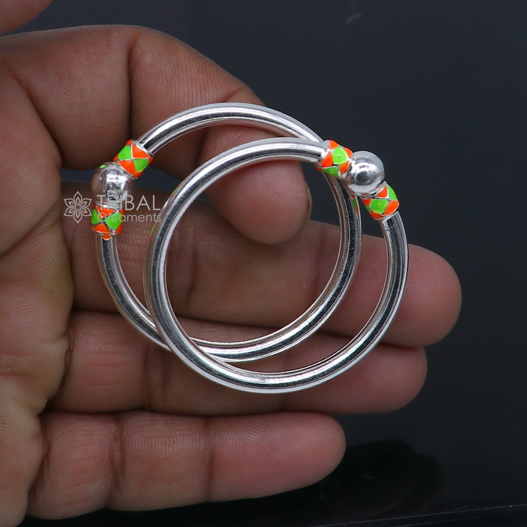 925 Sterling silver handmade Single ball design baby bangle bracelet kada, fabulous silver baby jewellery bbk210 - TRIBAL ORNAMENTS