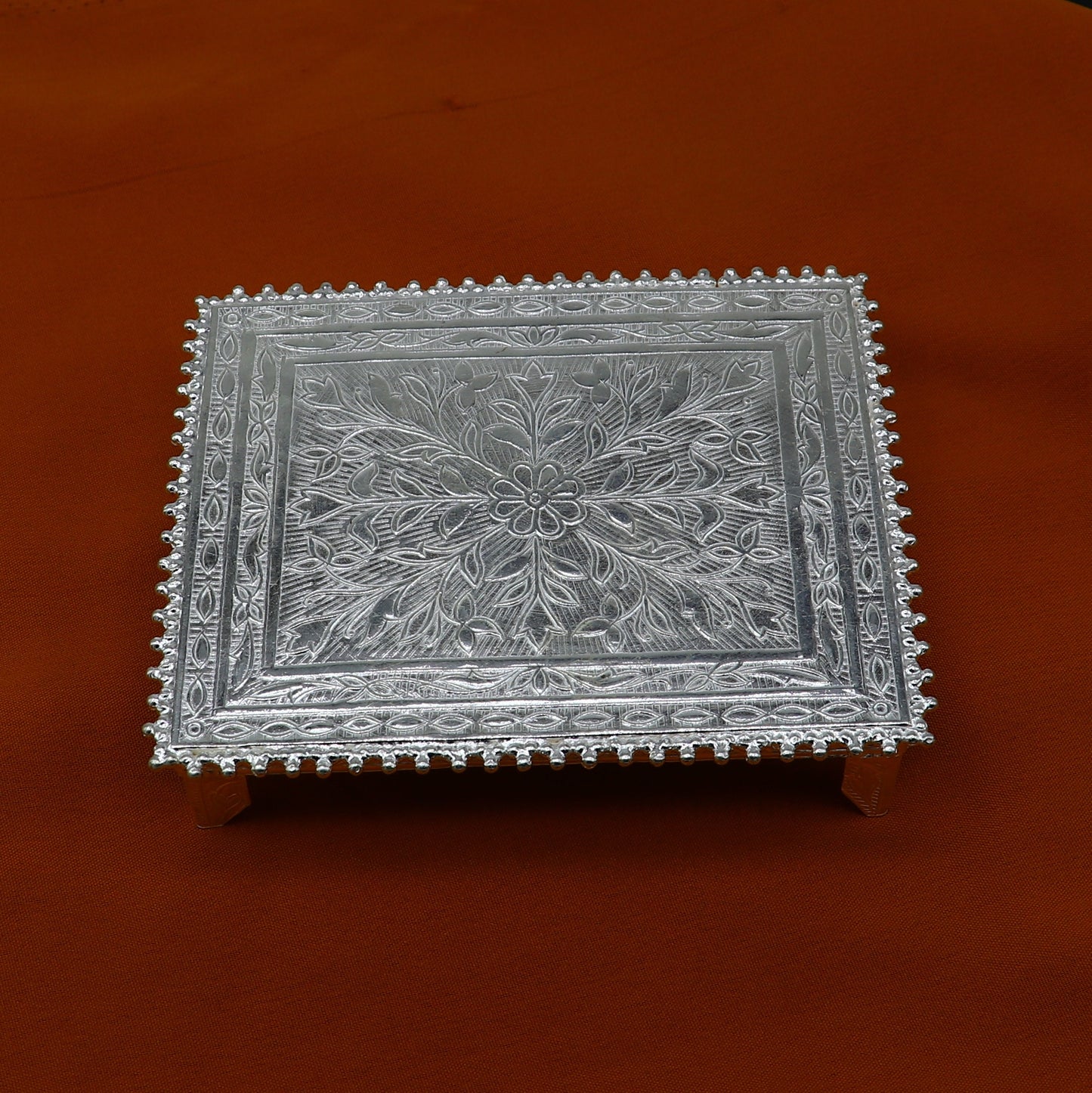 3.5"x4" Vintage design Sterling silver handmade customize small rectangle shape table/bazot/chouki, excellent home puja utensils su1302 - TRIBAL ORNAMENTS