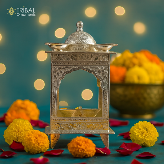 925 sterling silver handmade vintage antique design Hatri, best puja article with 5 lamp on it, best home temple decor utensils india su421