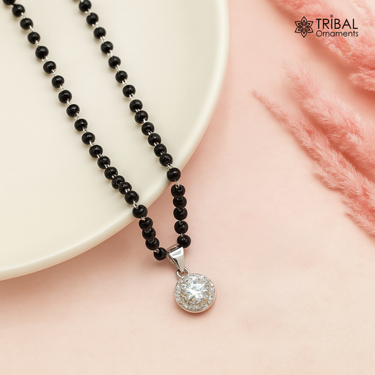 18 inches 925 sterling silver white stone stylish mangalsutra with earring ms154