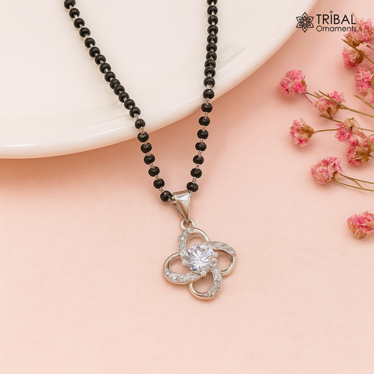 18 inches 925 sterling silver white stone pendant stylish mangalsutra with earring ms157