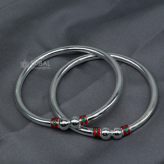 925 sterling silver handmade fabulous plain shine design bangle bracelet kada jewelry, single ball kada bangle nba427 - TRIBAL ORNAMENTS
