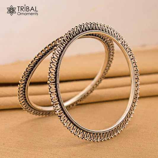 925 silver vintage antique stylish waved beaded bangle bracelet, oxidized silver wedding brides made customized bangles nba201