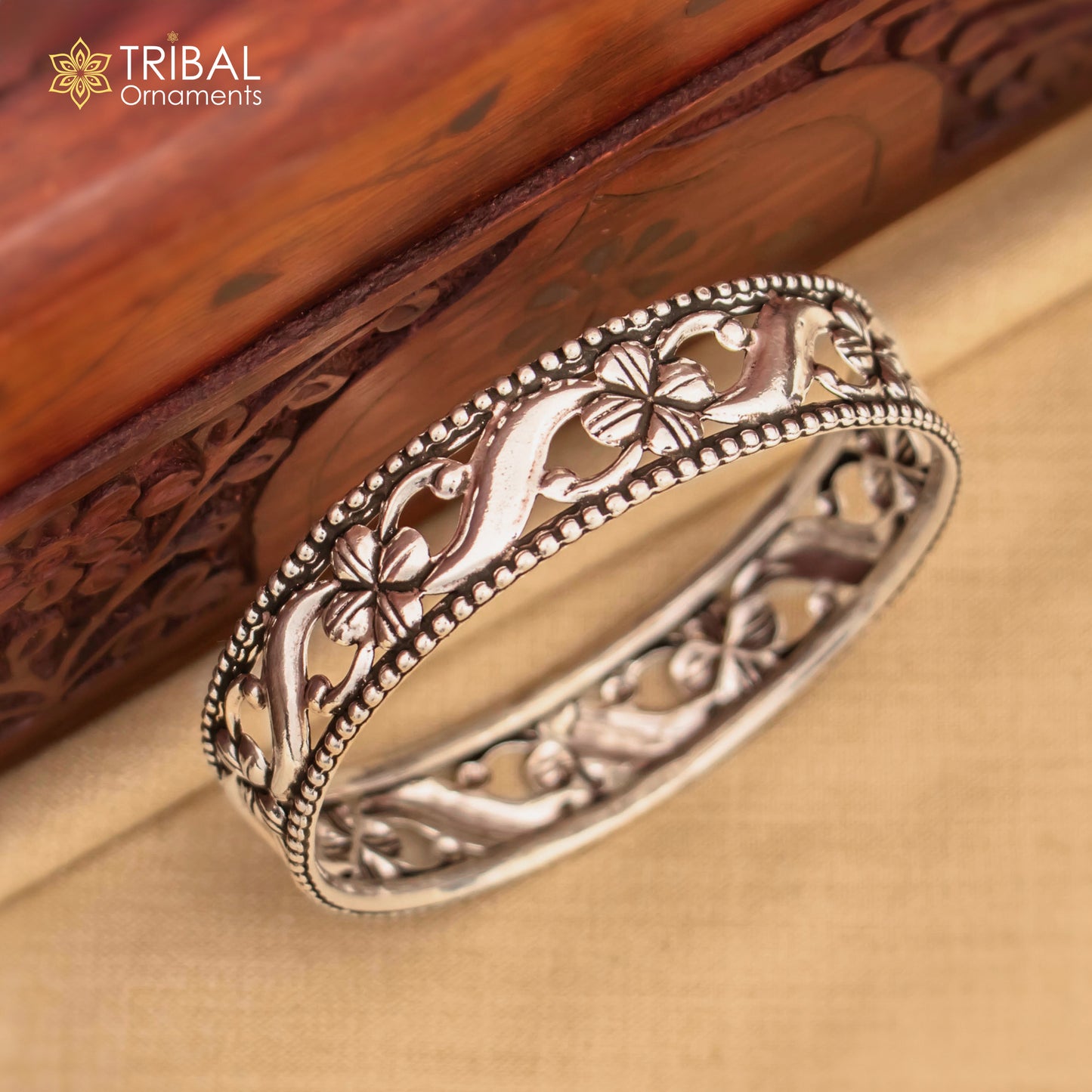 925 sterling silver Floral style bangle bracelet kada ethnic stylish tribal jewelry nba394