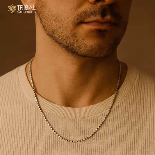 All size 925 sterling silver handmade customized fancy stylish silver beaded chain necklace baht chain best gifting jewelry from India nch45