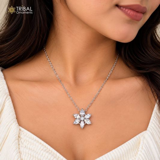 925 sterling silver floral style zircon stone pendant for women's ms163