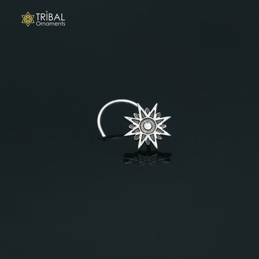 Sterling silver vintage star design nose pin from Tribal Ornaments, ethnic tribal jewelry nose pin, small decorative nose jewelry.
