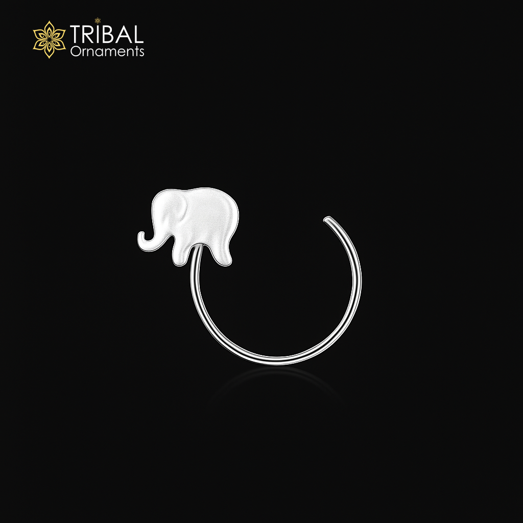 925 sterling silver elephant design nose pin u band tribal jewelry np86