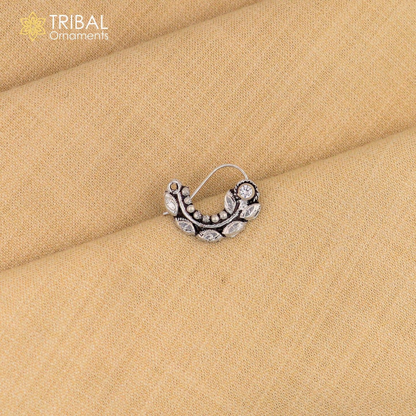 925 sterling silver vintage leaf shape design stone nose pin ethnic tribal jewelry np91