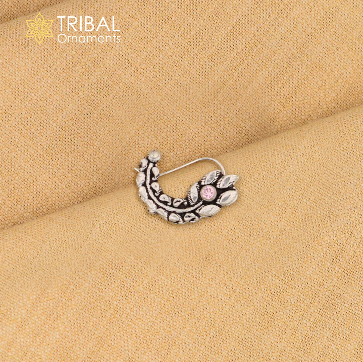 925 sterling silver vintage leaf shape design stone nose pin ethnic tribal jewelry np94