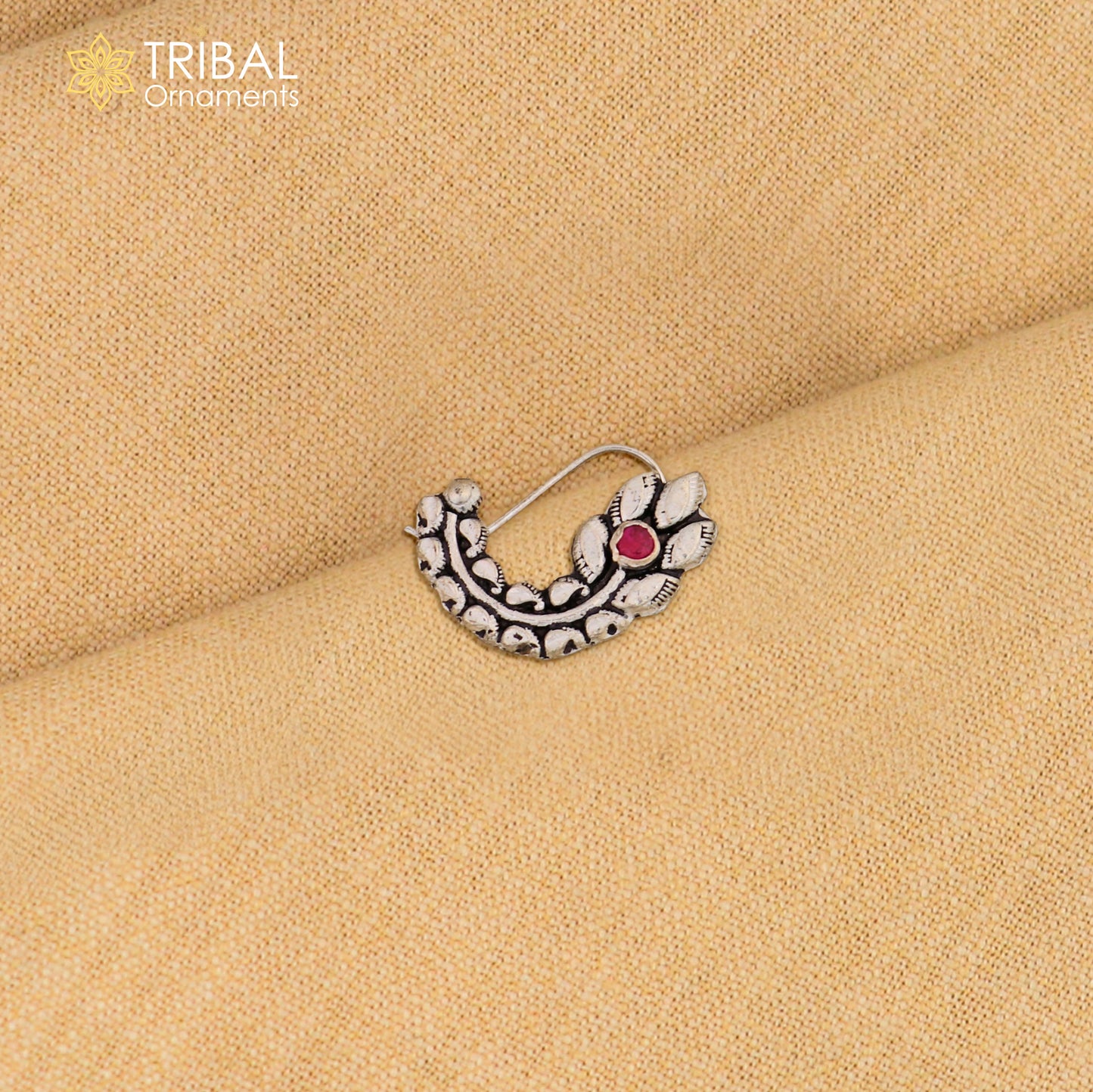 925 sterling silver vintage leaf shape design stone nose pin ethnic tribal jewelry np94