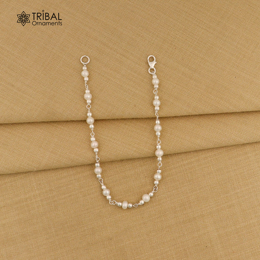 7.5" inches 925 sterling silver handmade customized beaded bracelet, awesome natural pearl unisex bracelet gifting jewelry for girls nsbr189