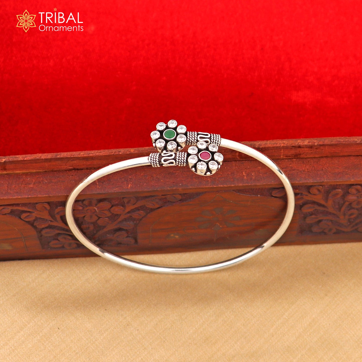925 sterling silver round design red or green stone customized foot bracelet anklet kada ethnic jewelry nsfk139
