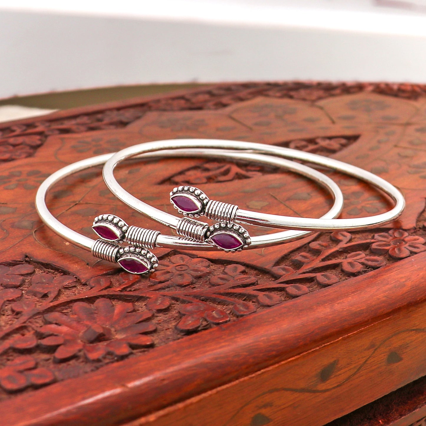 925 sterling silver vint design pink stone customized foot bracelet anklet kada ethnic jewelry nsfk140