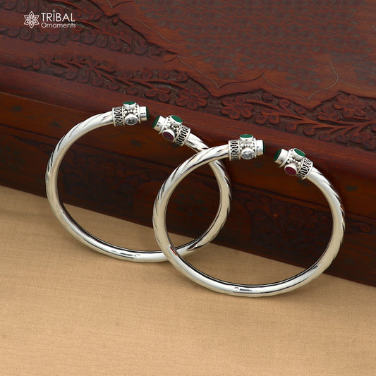 925 sterling silver ankle bracelet with colorful stones and foot kada design by TRIBAL ORNAMENTS, detailed close-up image.