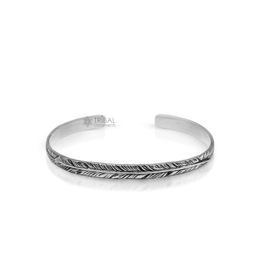 925 sterling silver vintage antique feather design handmade adjustable cuff bangle bracelet kada unisex men's or girl's jewelry nsk370 - TRIBAL ORNAMENTS