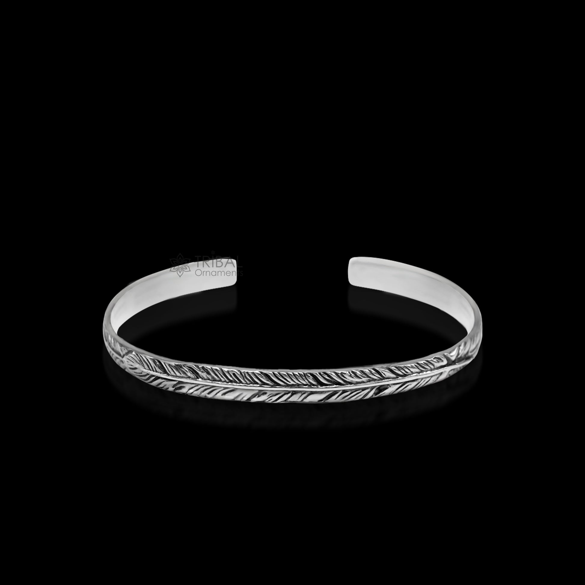 925 sterling silver vintage antique feather design handmade adjustable cuff bangle bracelet kada unisex men's or girl's jewelry nsk370 - TRIBAL ORNAMENTS