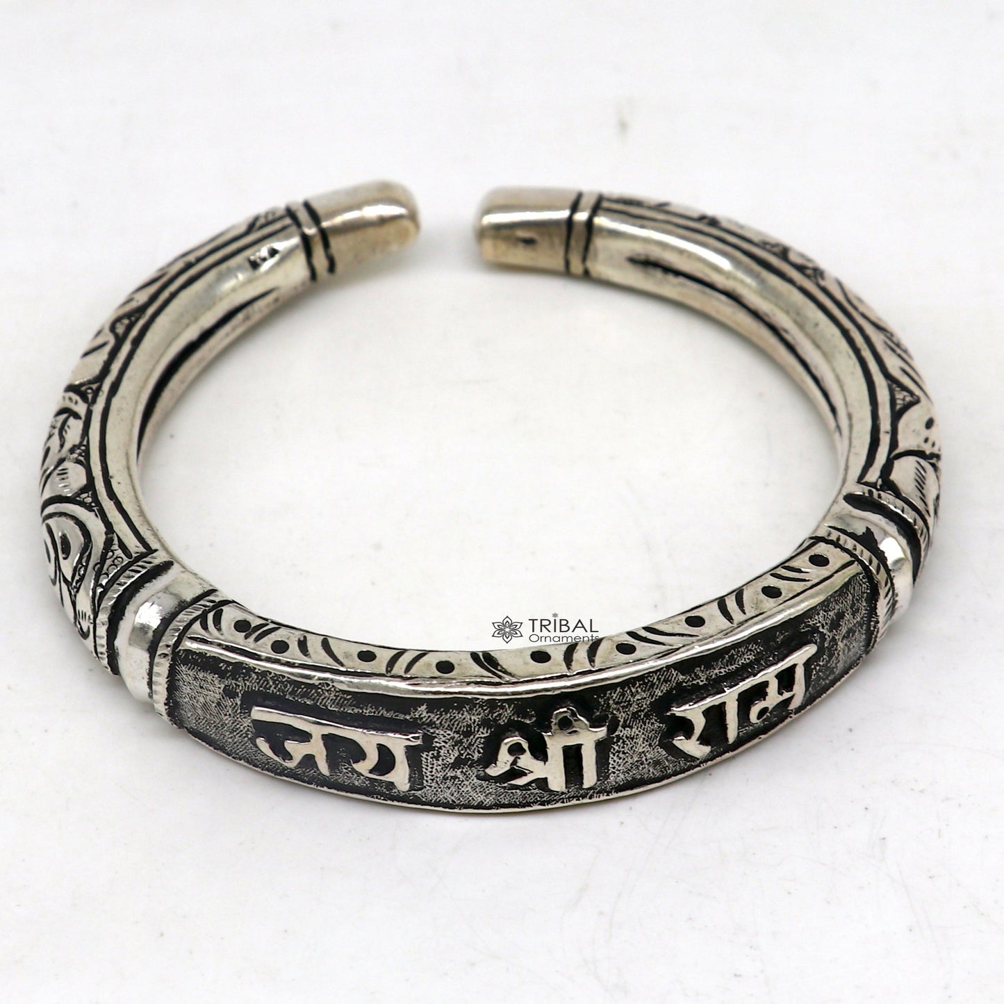 925 Sterling silver handmade chitai work "jai shree ram" lord rama mantra bracelet kada best divine unisex tribal ethnic jewelry nsk584 - TRIBAL ORNAMENTS
