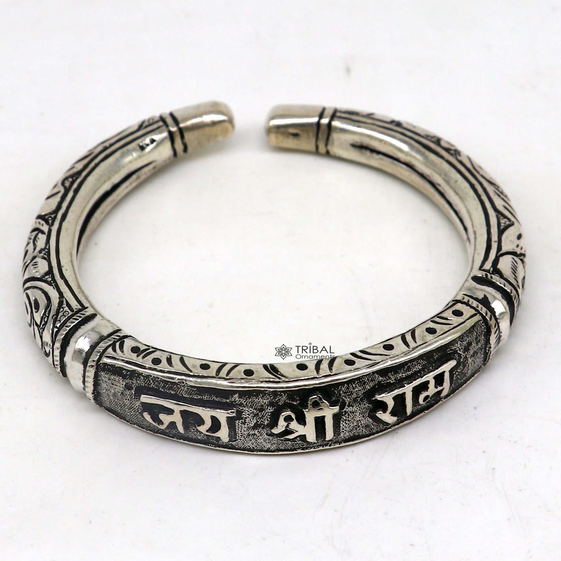 925 Sterling silver handmade chitai work "jai shree ram" lord rama mantra bracelet kada best divine unisex tribal ethnic jewelry nsk584 - TRIBAL ORNAMENTS