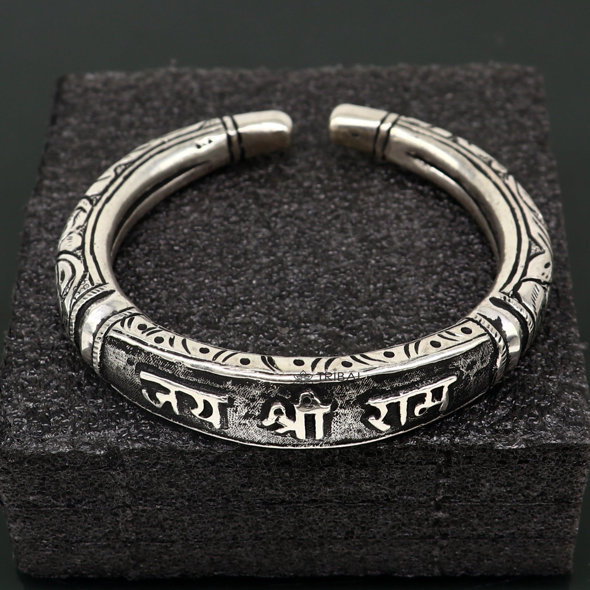 925 Sterling silver handmade chitai work "jai shree ram" lord rama mantra bracelet kada best divine unisex tribal ethnic jewelry nsk584 - TRIBAL ORNAMENTS