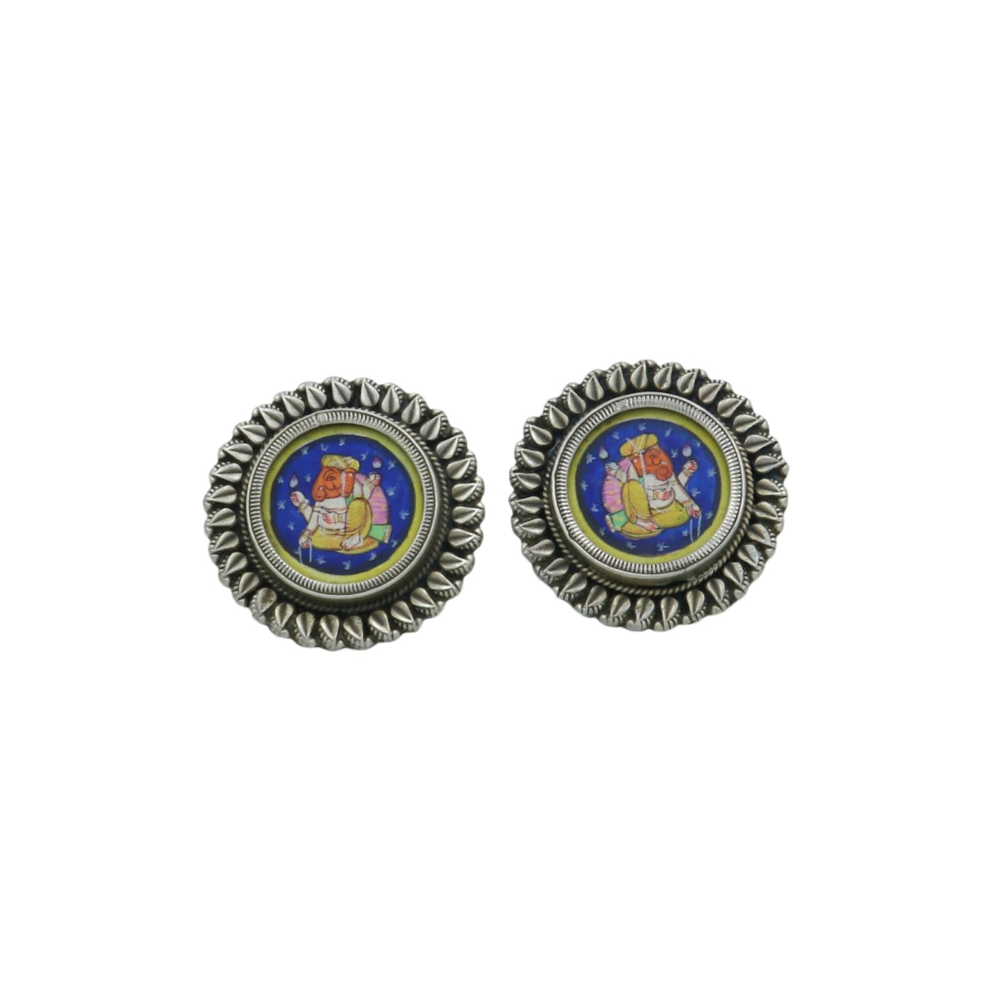 925 sterling silver lord Ganesha painting miniature art Painting hoops earring s1338 - TRIBAL ORNAMENTS