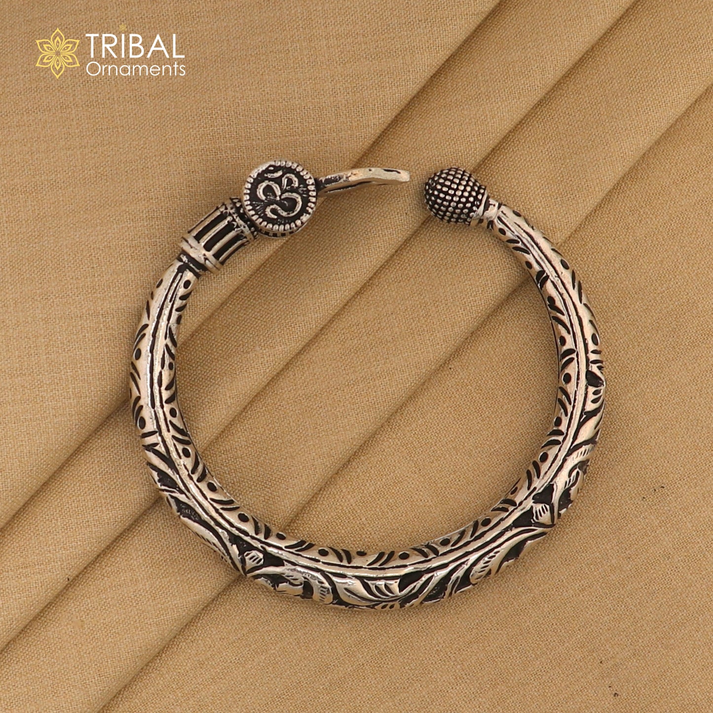 925 Sterling silver chitai work Shiva trident trishul kada bangle bracelet unisex kada nsk688