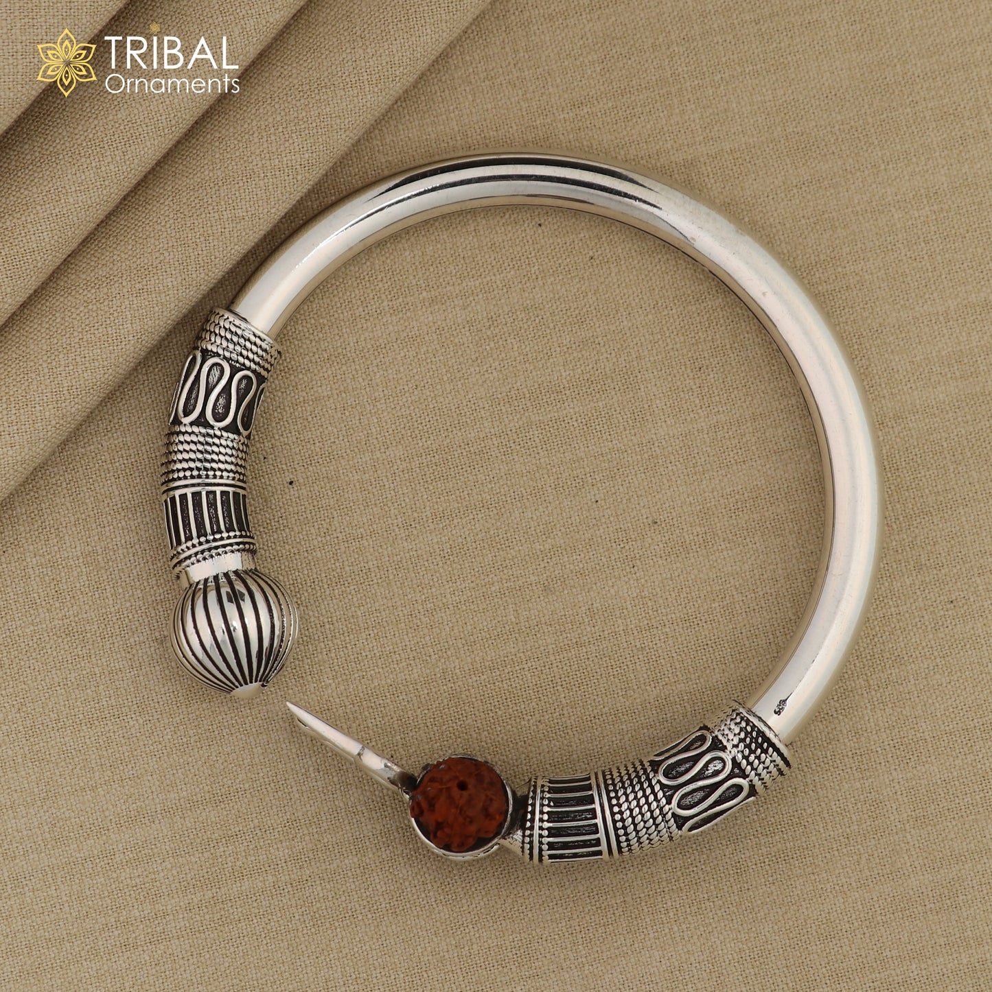 925 Sterling Silver Trishul Kada Bracelet Lord Shiva Bangle with Rudraksha Custom Unisex Spiritual Jewelry NSK764