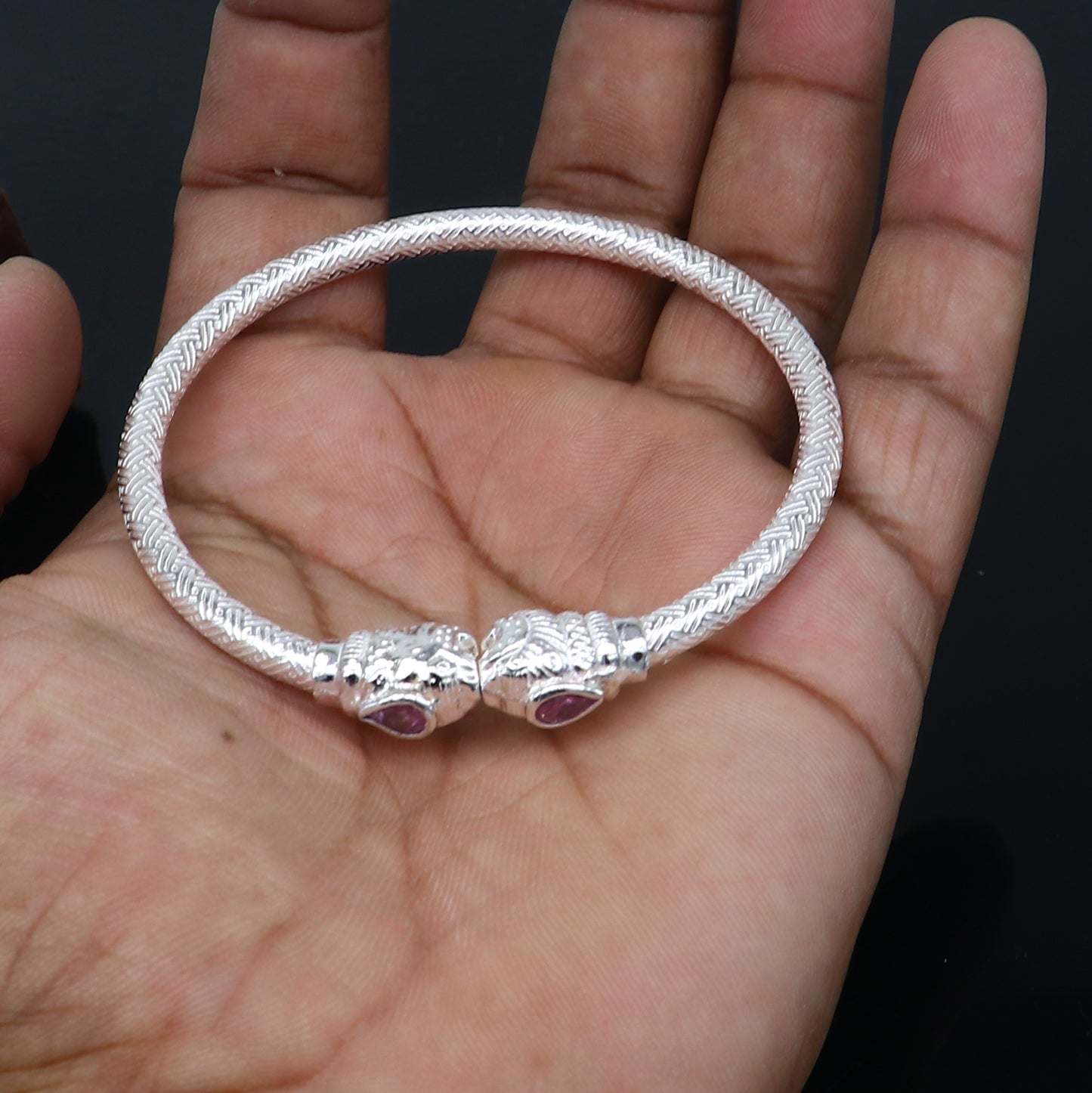 925 sterling silver handmade fabulous lion face stylish kada bangle bracelet tribal jewelry nsk853 - TRIBAL ORNAMENTS