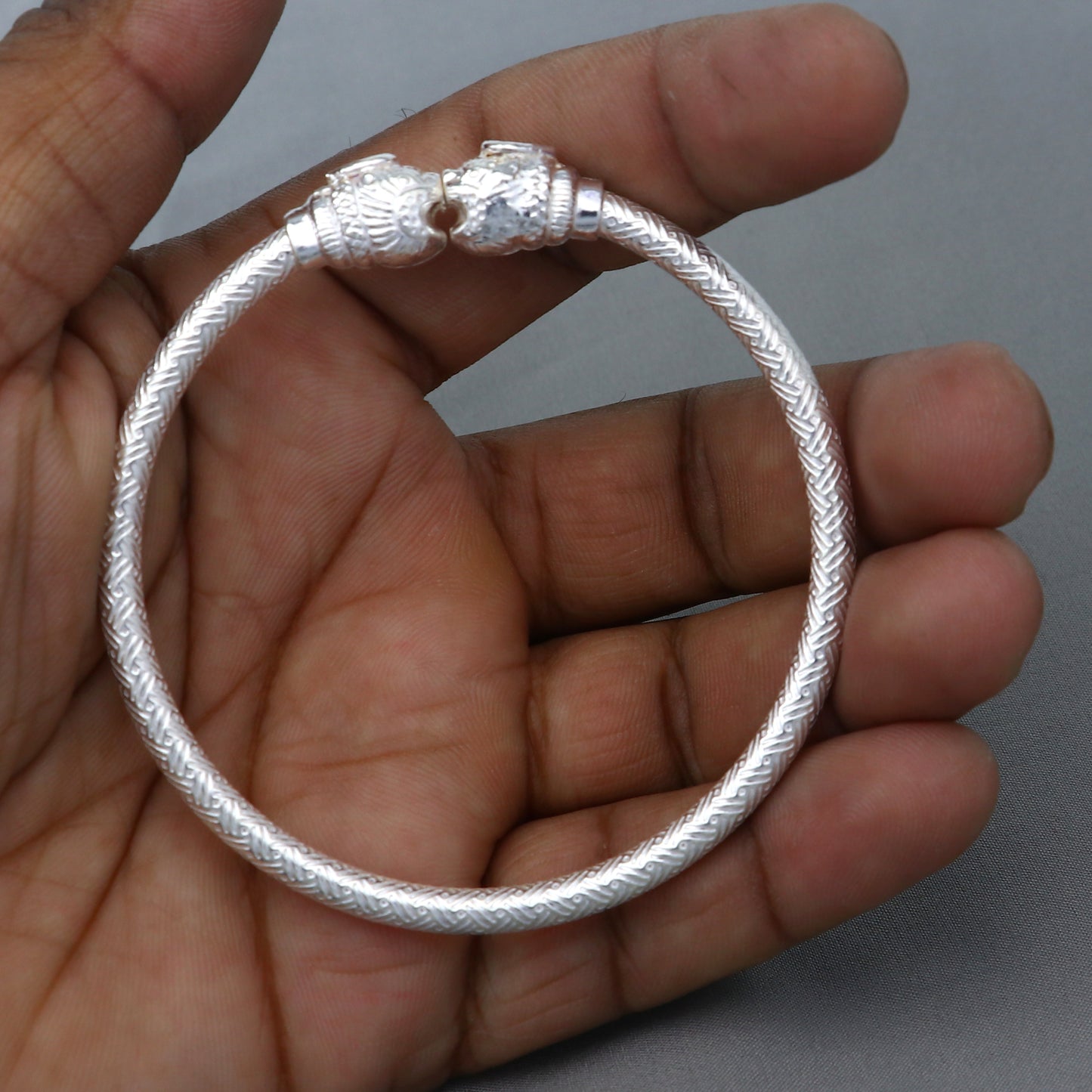 925 sterling silver handmade fabulous lion face stylish kada bangle bracelet tribal jewelry nsk853 - TRIBAL ORNAMENTS