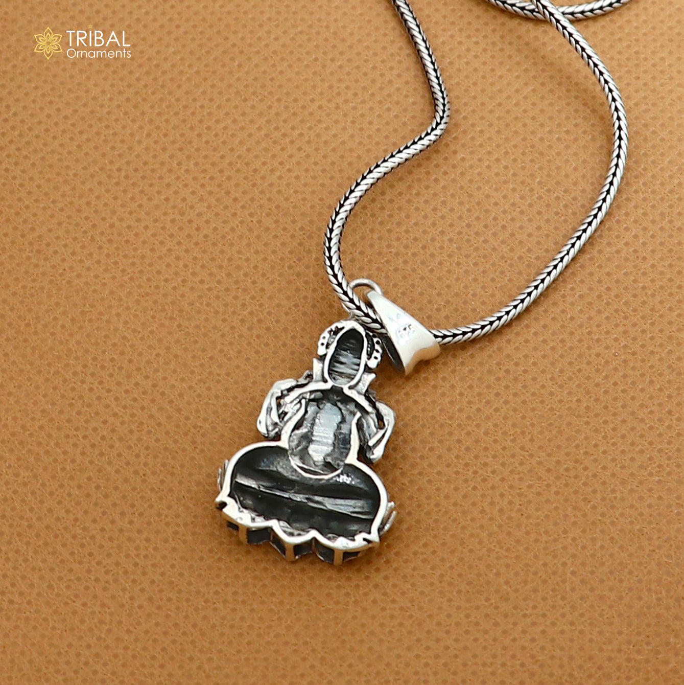 925 sterling silver Ganesha pendant with chain, tribal jewelry design, handcrafted and detailed for traditional style.
