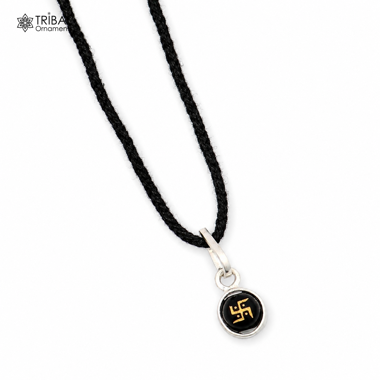 Sterling silver Swastik design pendant for girls or kids jewelry, showcasing intricate tribal ornament craftsmanship.