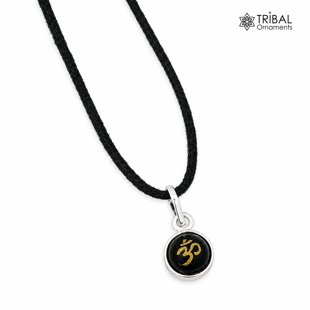 Sterling silver Om pendant for girls and kids, featuring a protective design, crafted by TRIBAL ORNAMENTS.