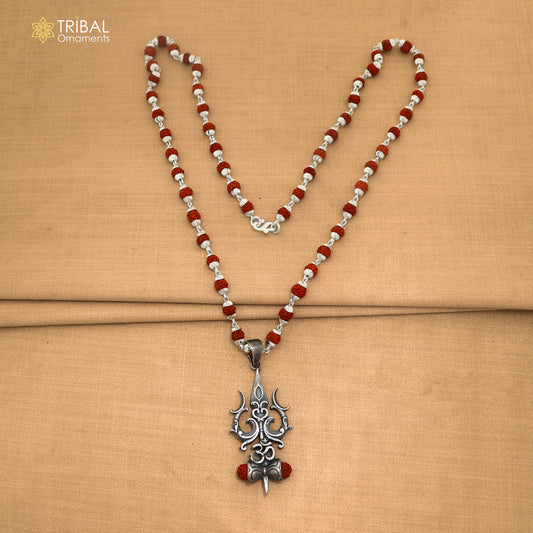 925 sterling silver Shiva trident pendant with Rudraksha mala(optional) meditation jewellery nsp1194