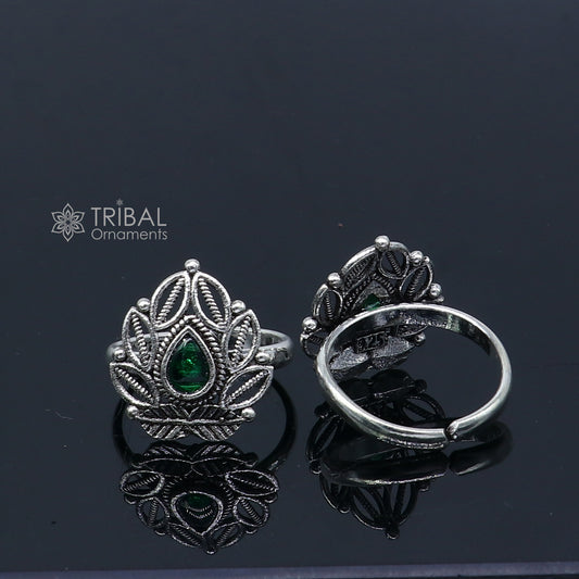 925 sterling silver adjustable size toe ring band green stone tribal belly dance ethnic cultural jewelry from india ntr109 - TRIBAL ORNAMENTS
