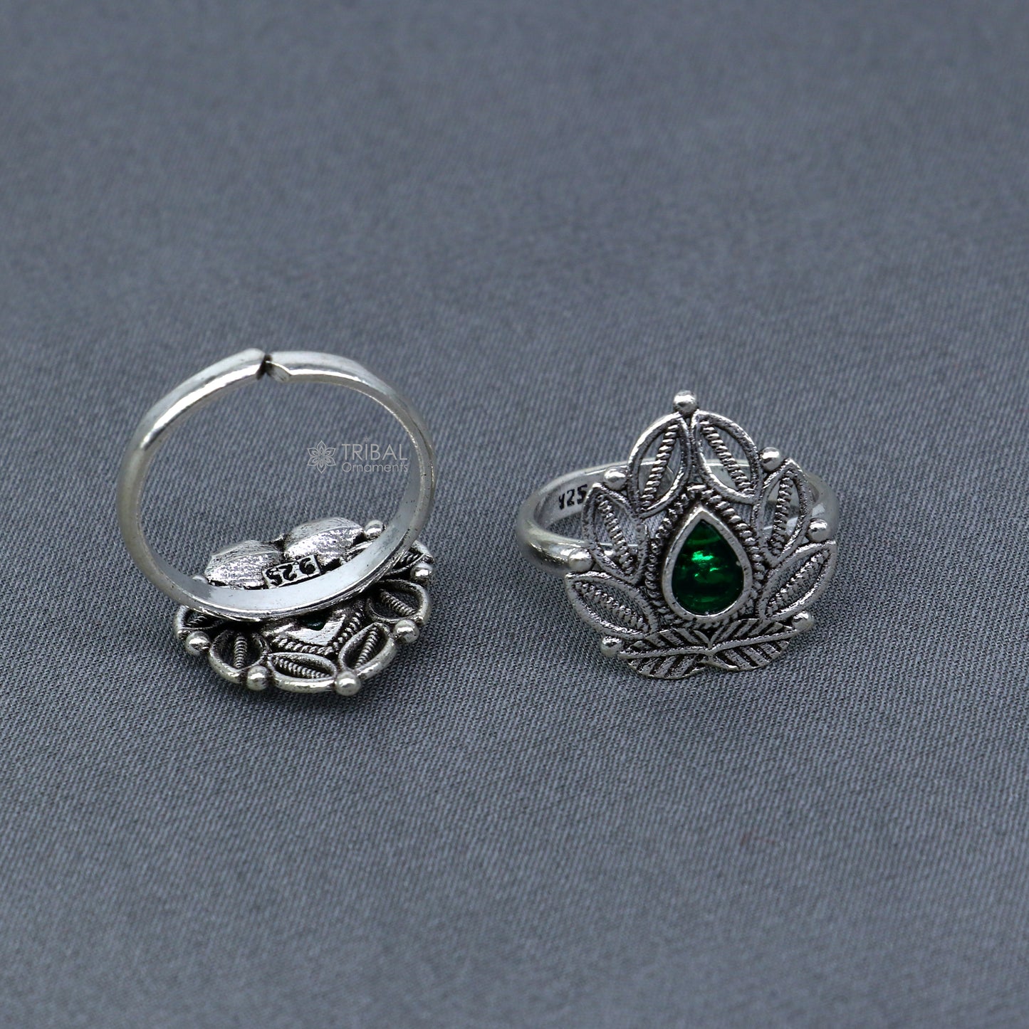 925 sterling silver adjustable size toe ring band green stone tribal belly dance ethnic cultural jewelry from india ntr109 - TRIBAL ORNAMENTS