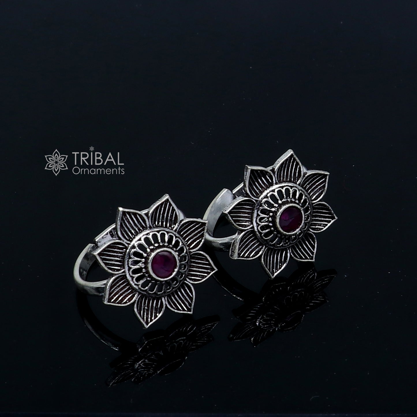 925 sterling silver adjustable size toe ring band red stone tribal belly dance ethnic cultural jewelry from india ntr110 - TRIBAL ORNAMENTS