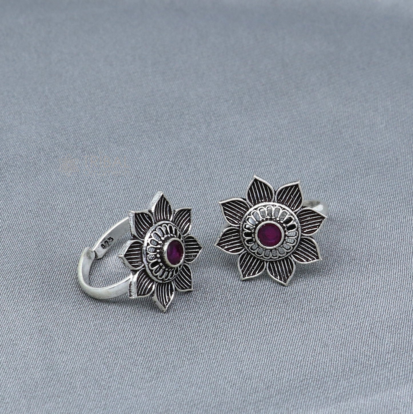 925 sterling silver adjustable size toe ring band red stone tribal belly dance ethnic cultural jewelry from india ntr110 - TRIBAL ORNAMENTS